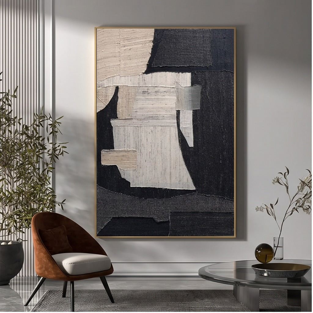 Textured Black & Neutral Abstract Wall Art#TO018