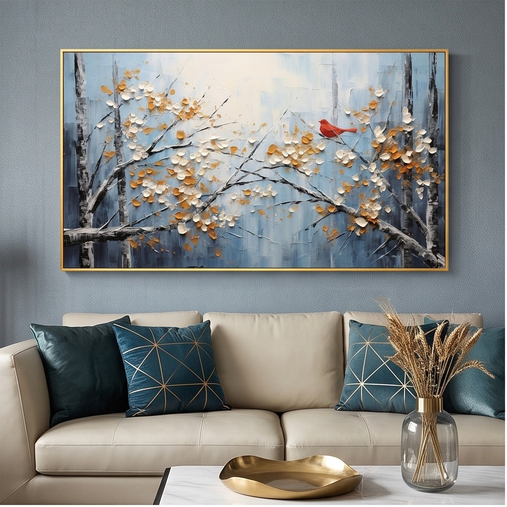 Textured Blue Bird and Branch Wall Art #TO349