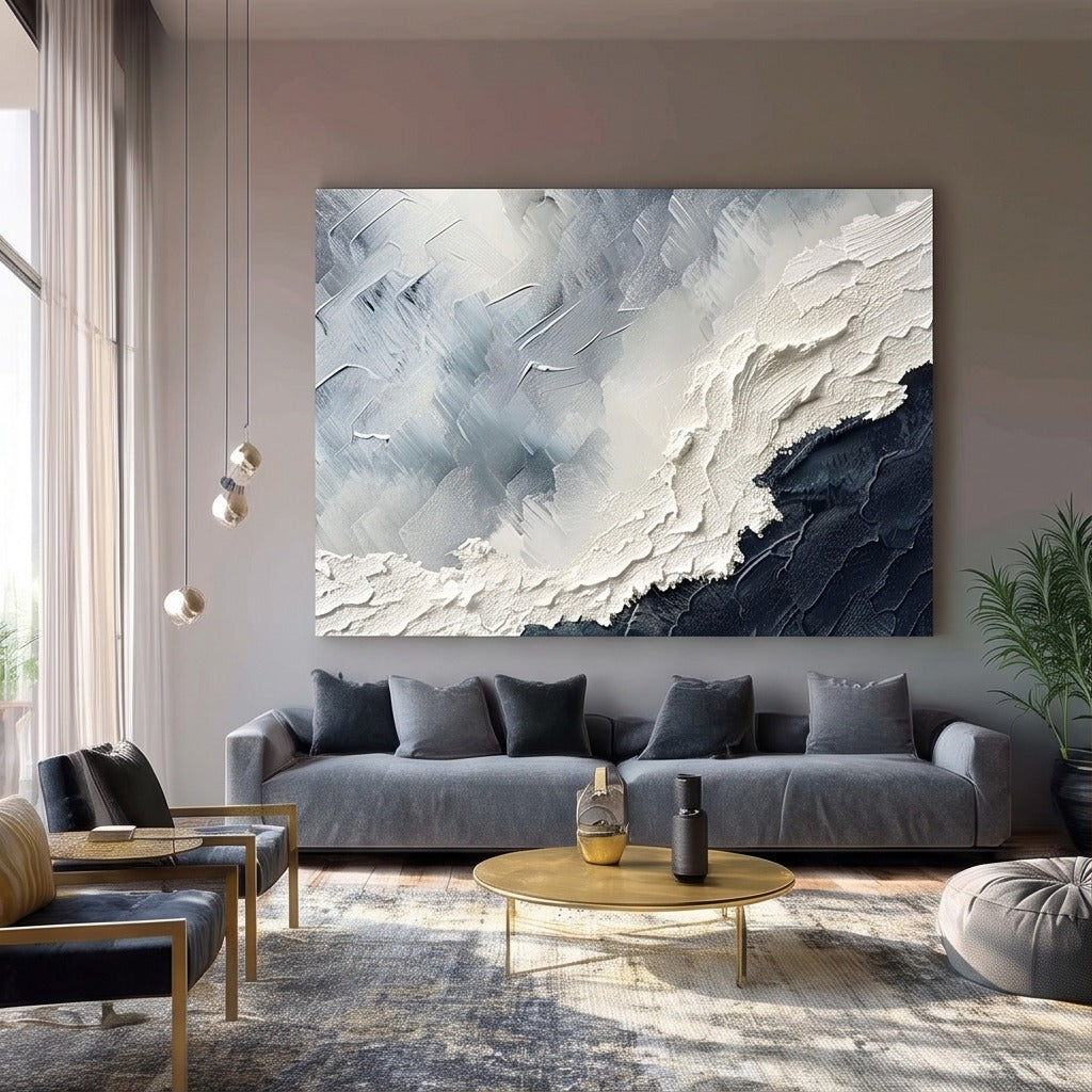 Textured Navy and White Abstract Wall Art #TO042