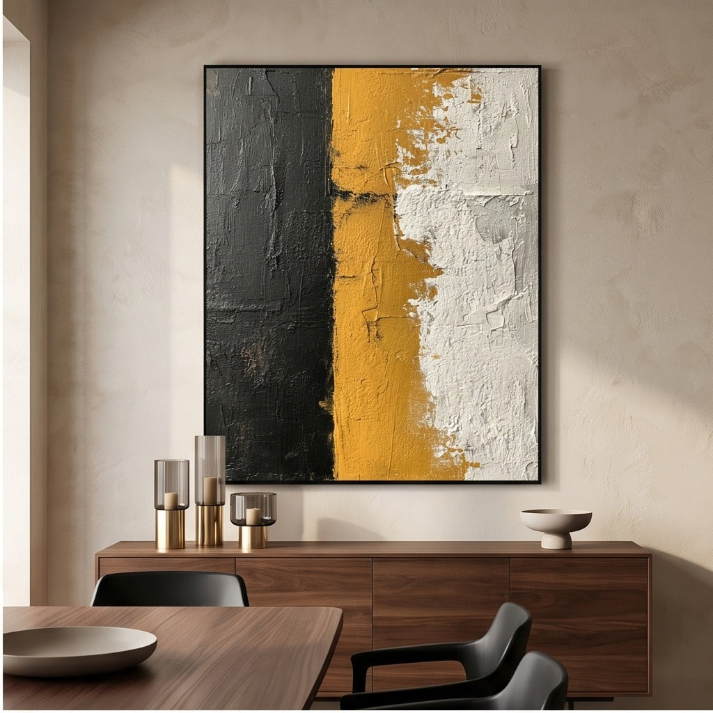 Textured Black & Mustard Abstract Wall Art #TO148