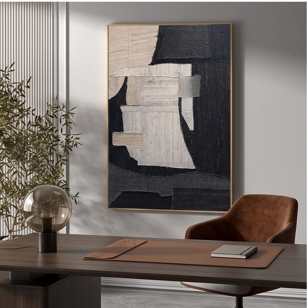 Textured Black & Neutral Abstract Wall Art#TO018