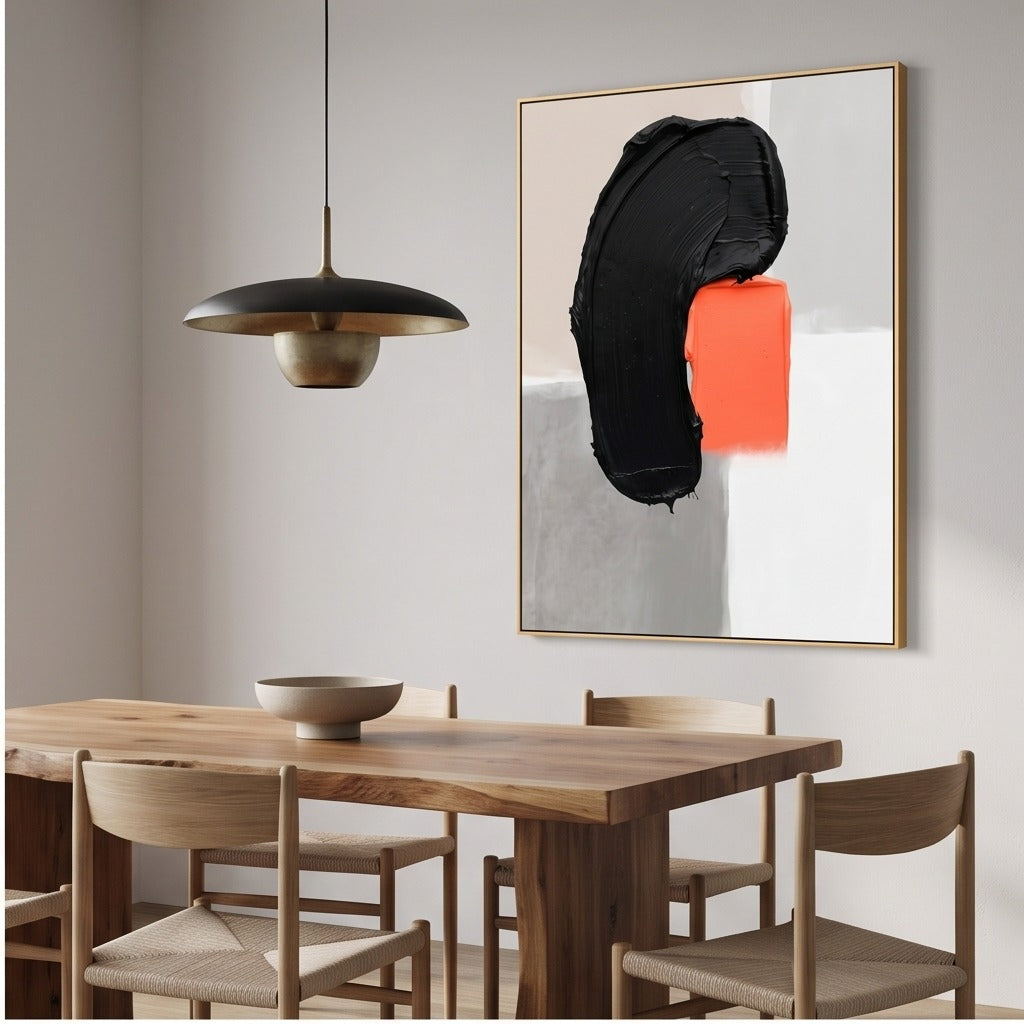Textured Black and Orange Abstract Wall Art #TO884