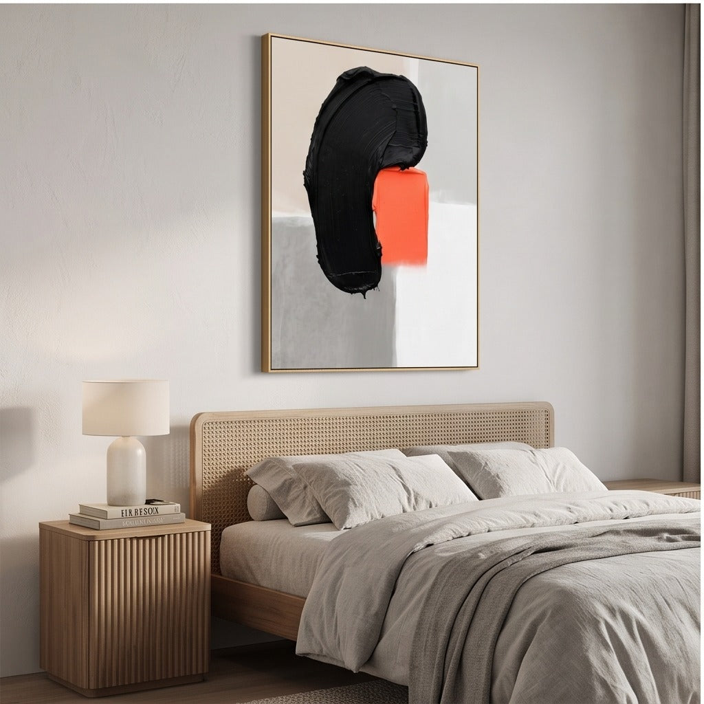 Textured Black and Orange Abstract Wall Art #TO884