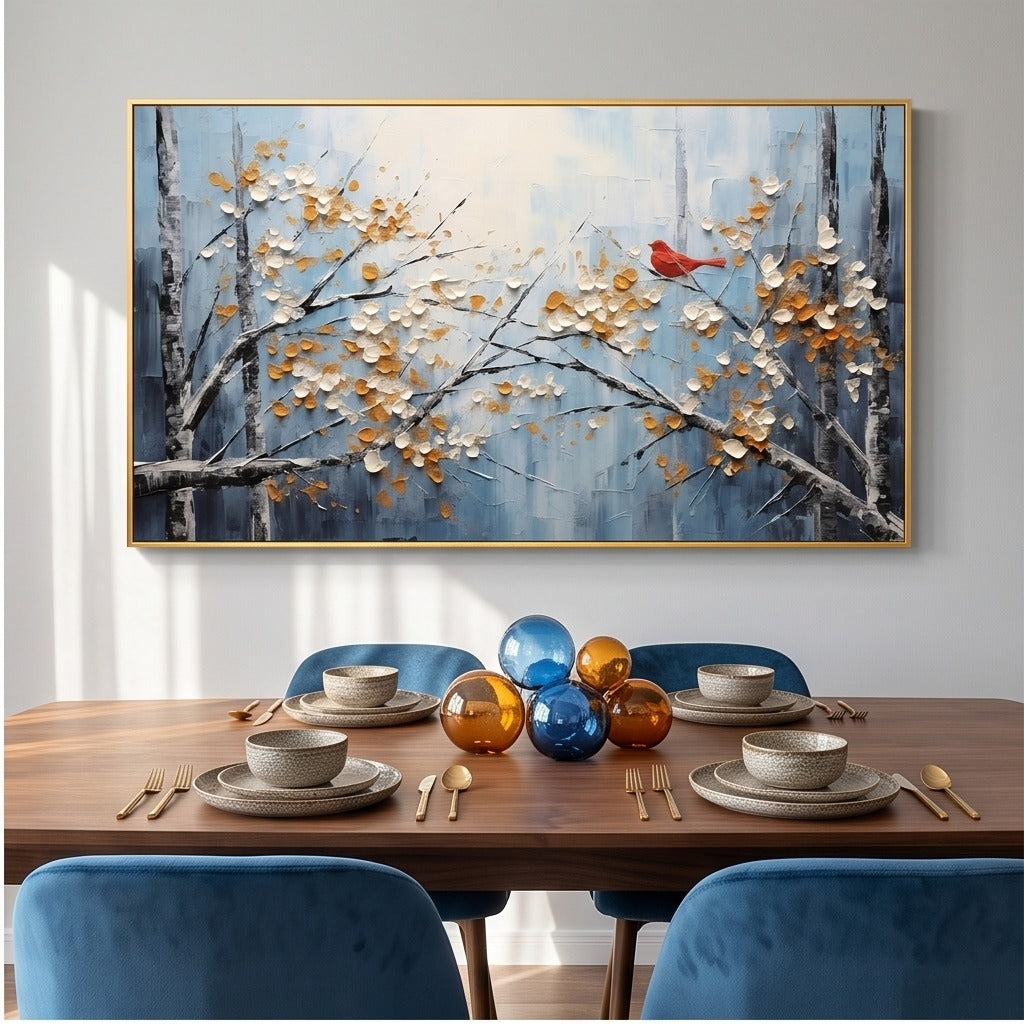 Textured Blue Bird and Branch Wall Art #TO349