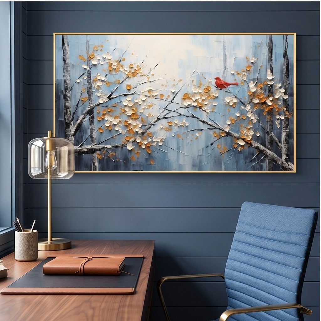 Textured Blue Bird and Branch Wall Art #TO349