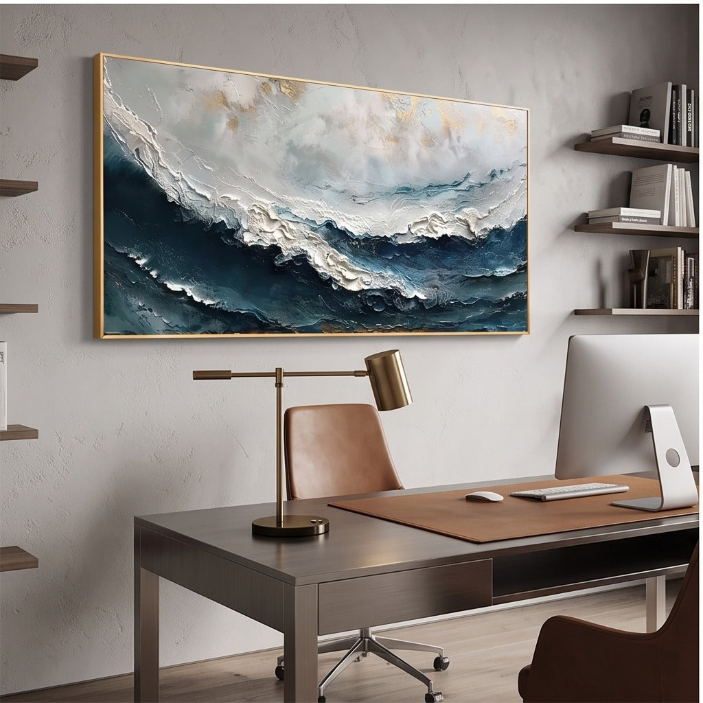 Textured Blue Ocean Wave Wall Art #TO872