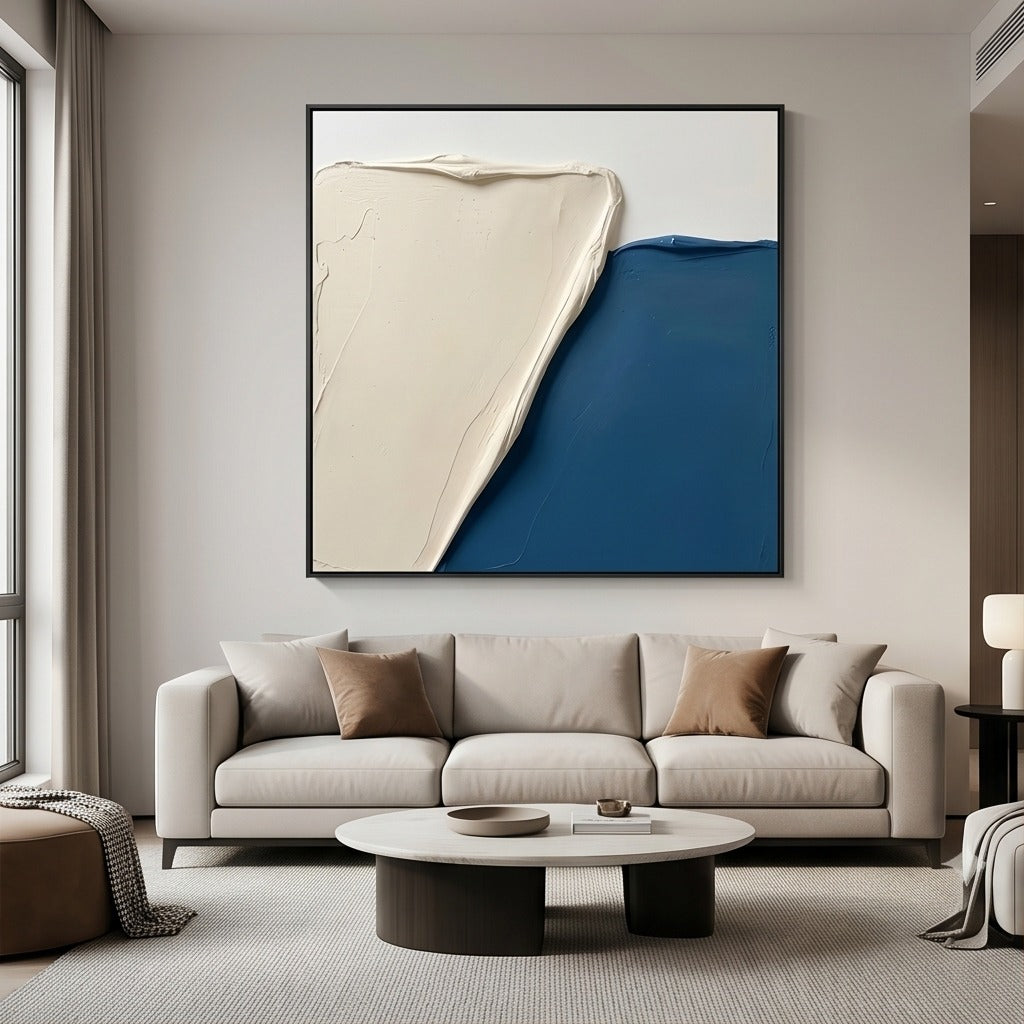 Textured Blue and Cream Abstract Wall Art #TO852