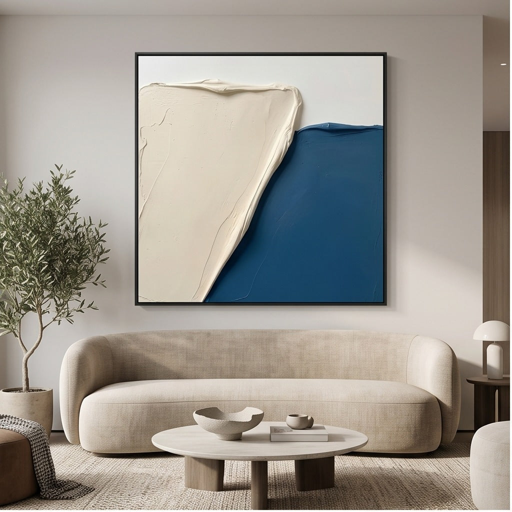 Textured Blue and Cream Abstract Wall Art #TO852