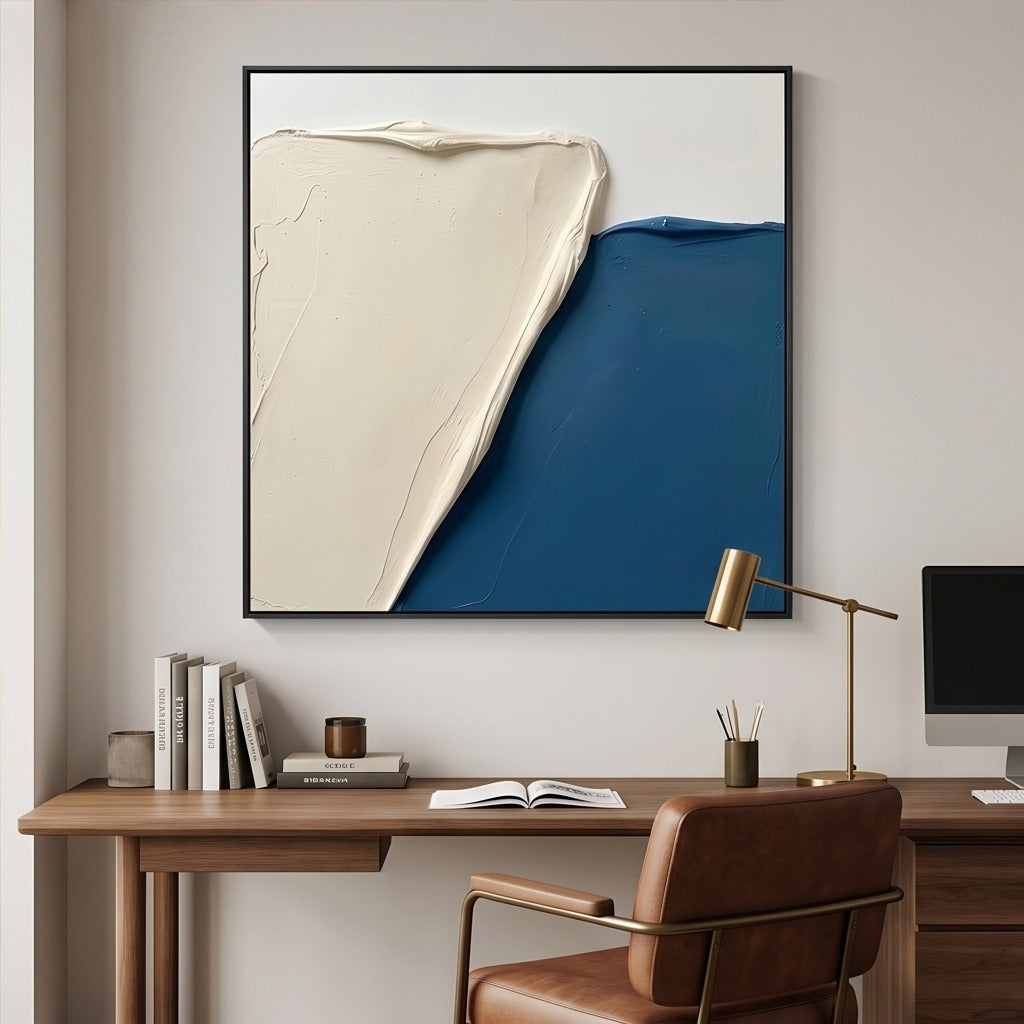Textured Blue and Cream Abstract Wall Art #TO852