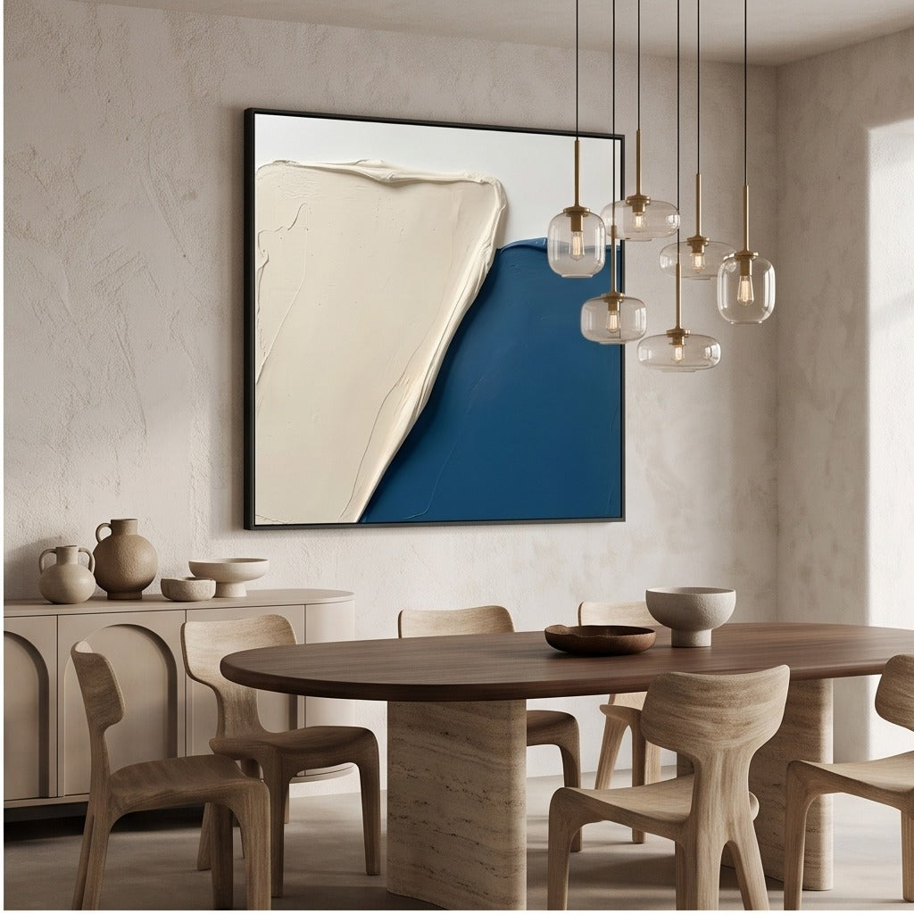 Textured Blue and Cream Abstract Wall Art #TO852