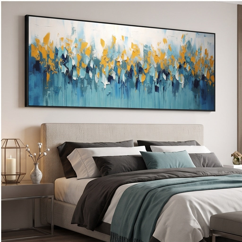 Textured Blue and Yellow Abstract Wall Art #TO162
