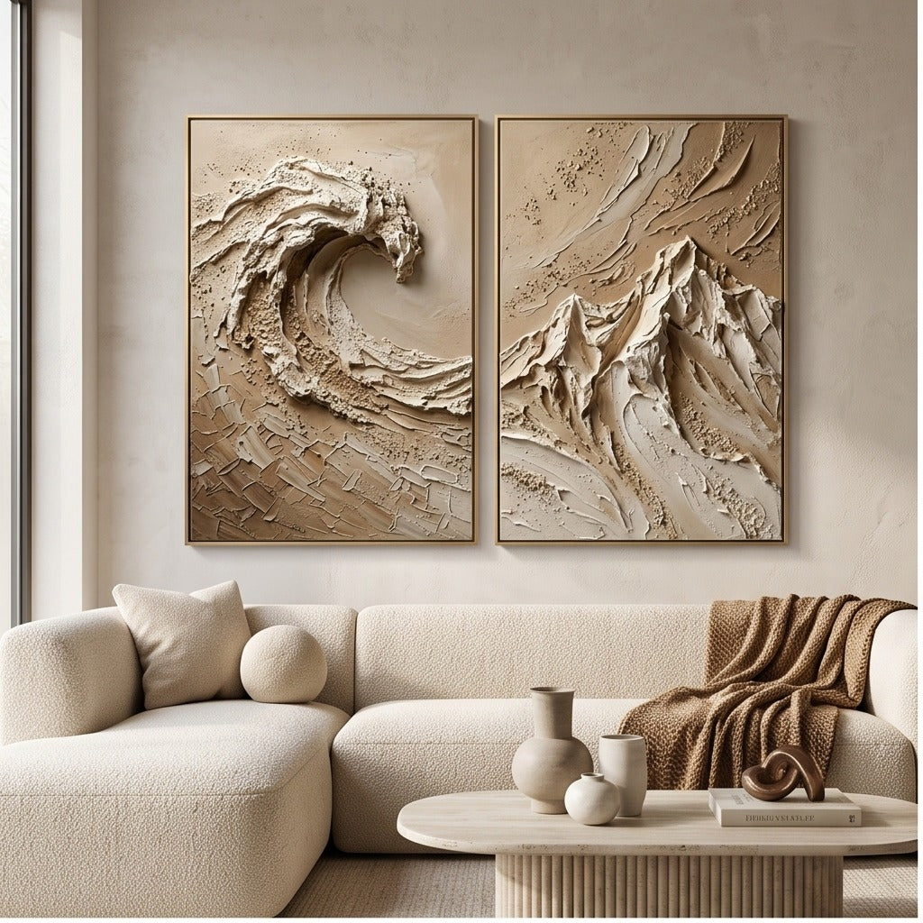Textured Neutral Landscape Diptych Wall Art #TO866