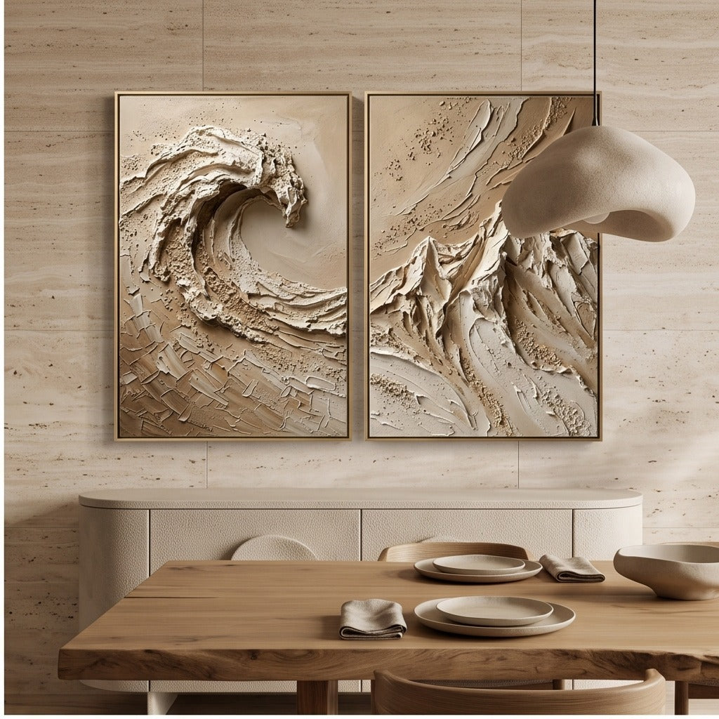 Textured Neutral Landscape Diptych Wall Art #TO866