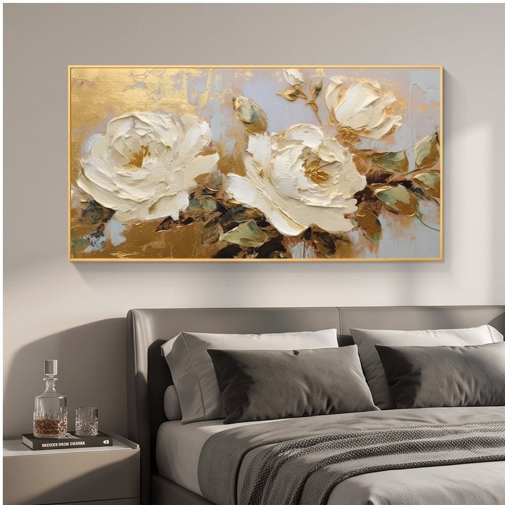 Textured White Rose Floral Wall Art #TO237