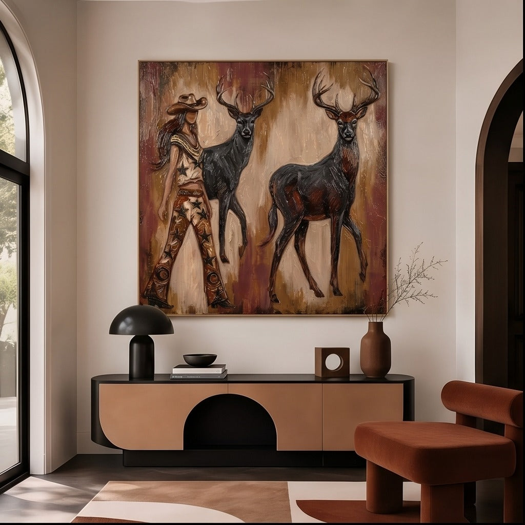 Western Cowgirl and Deer Wall Art #TO039
