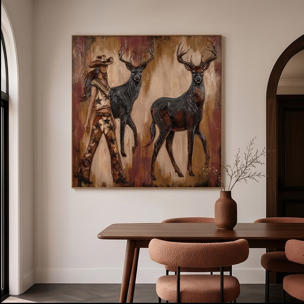 Western Cowgirl and Deer Wall Art #TO039
