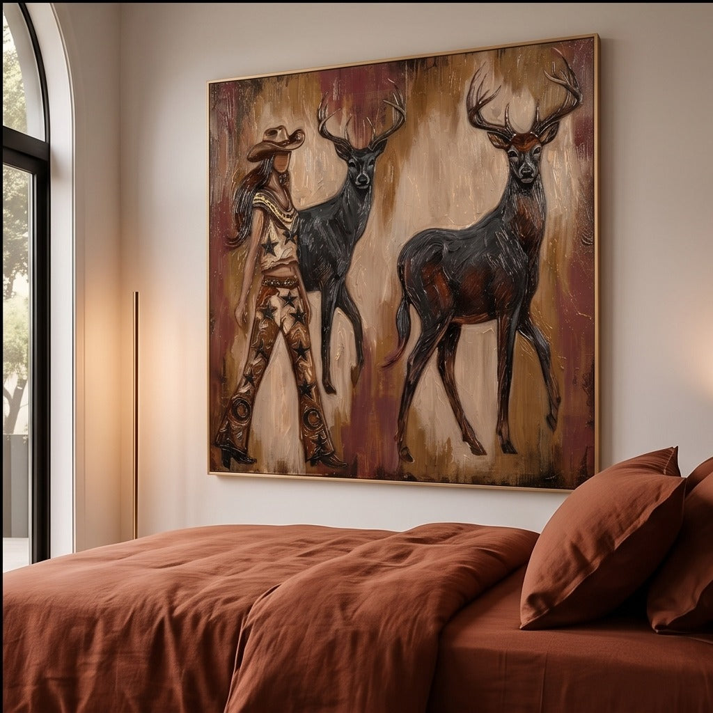 Western Cowgirl and Deer Wall Art #TO039