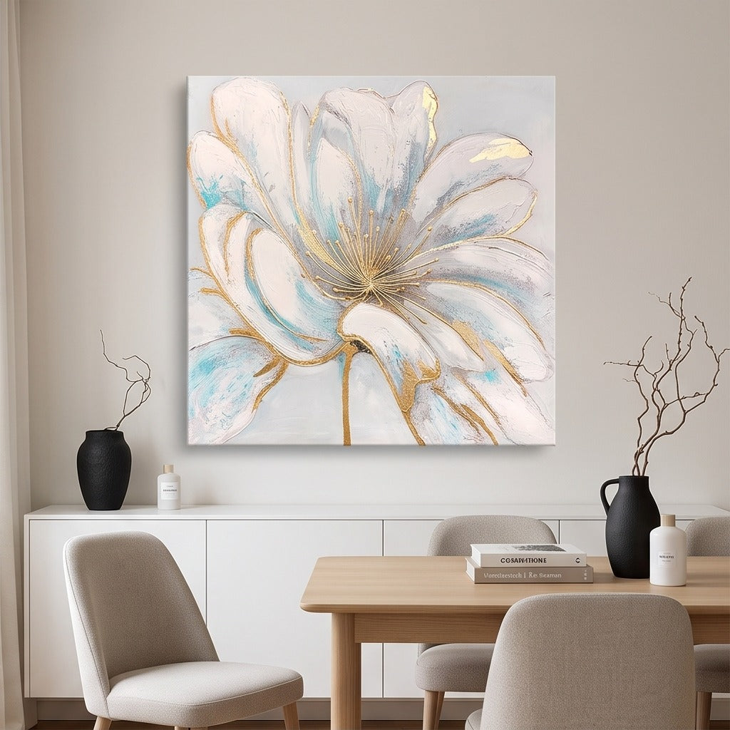 White Blue Floral Wall Art #TO136