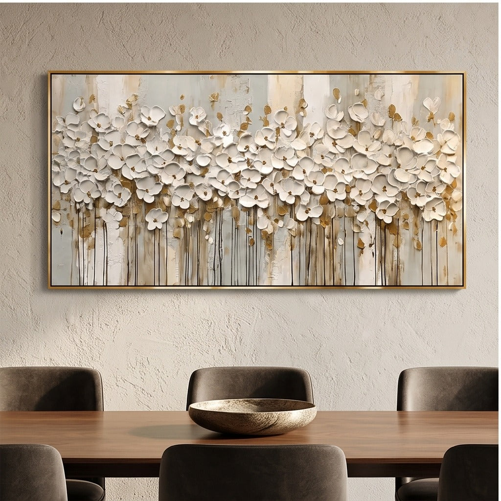 White Floral Textured Wall Art #TO859