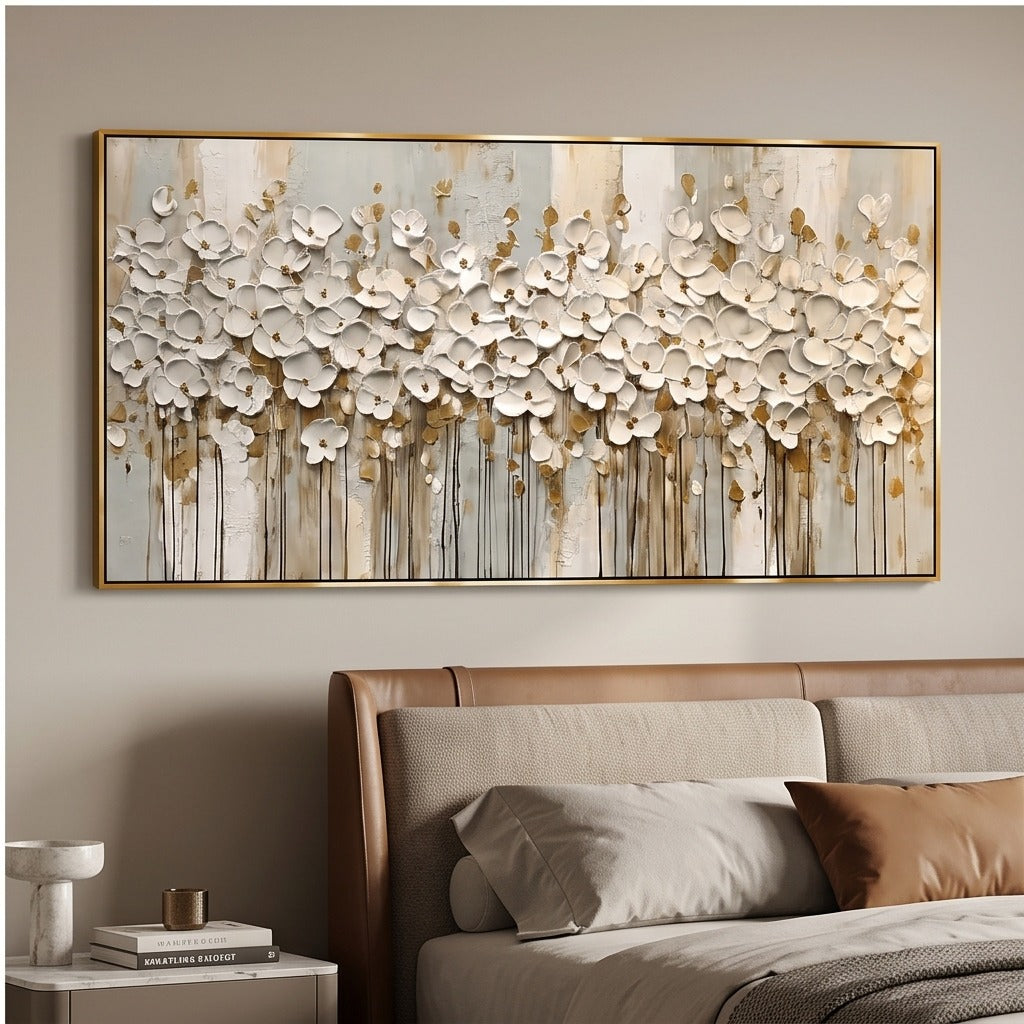 White Floral Textured Wall Art #TO859