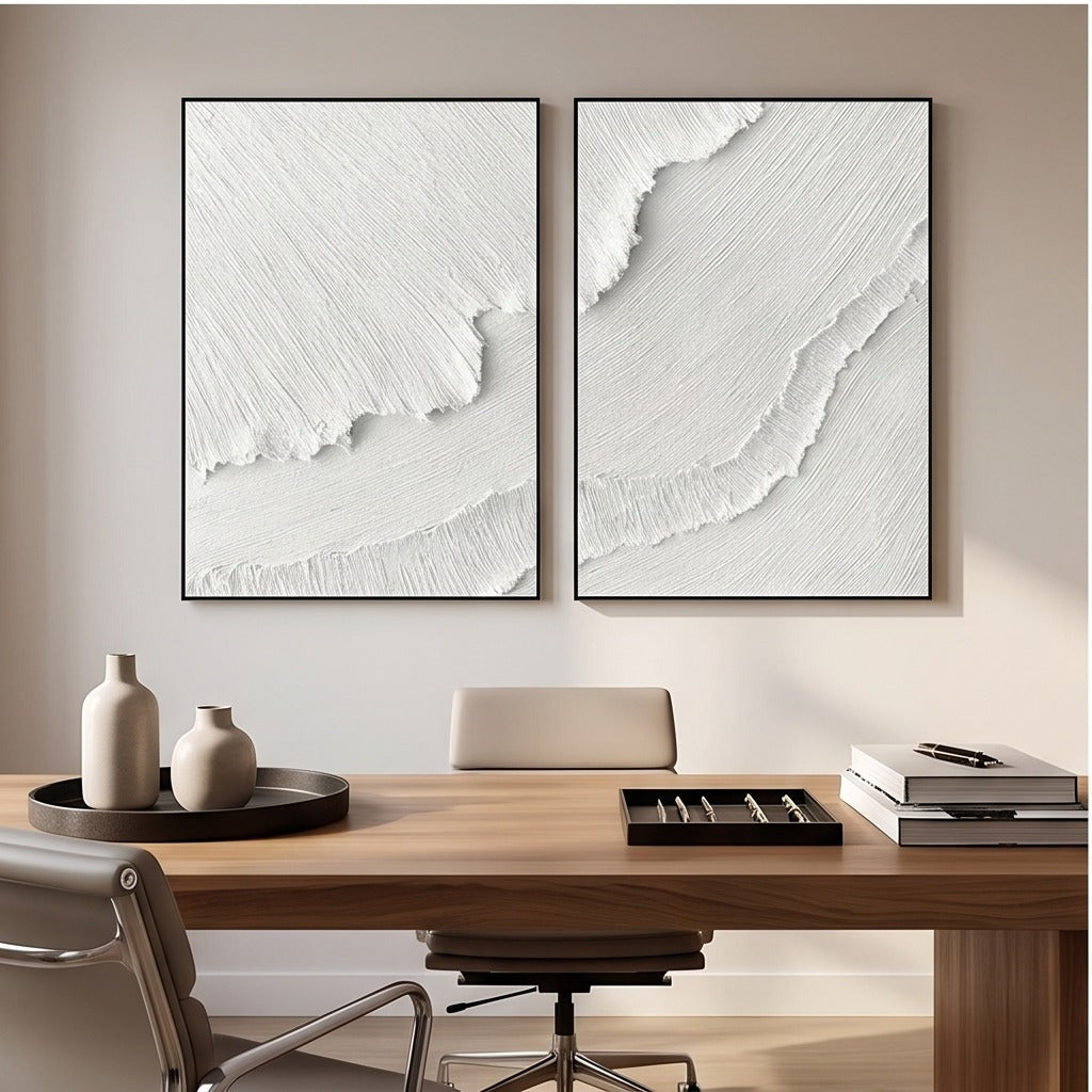White Sculptural Diptych Wall Art #TO844