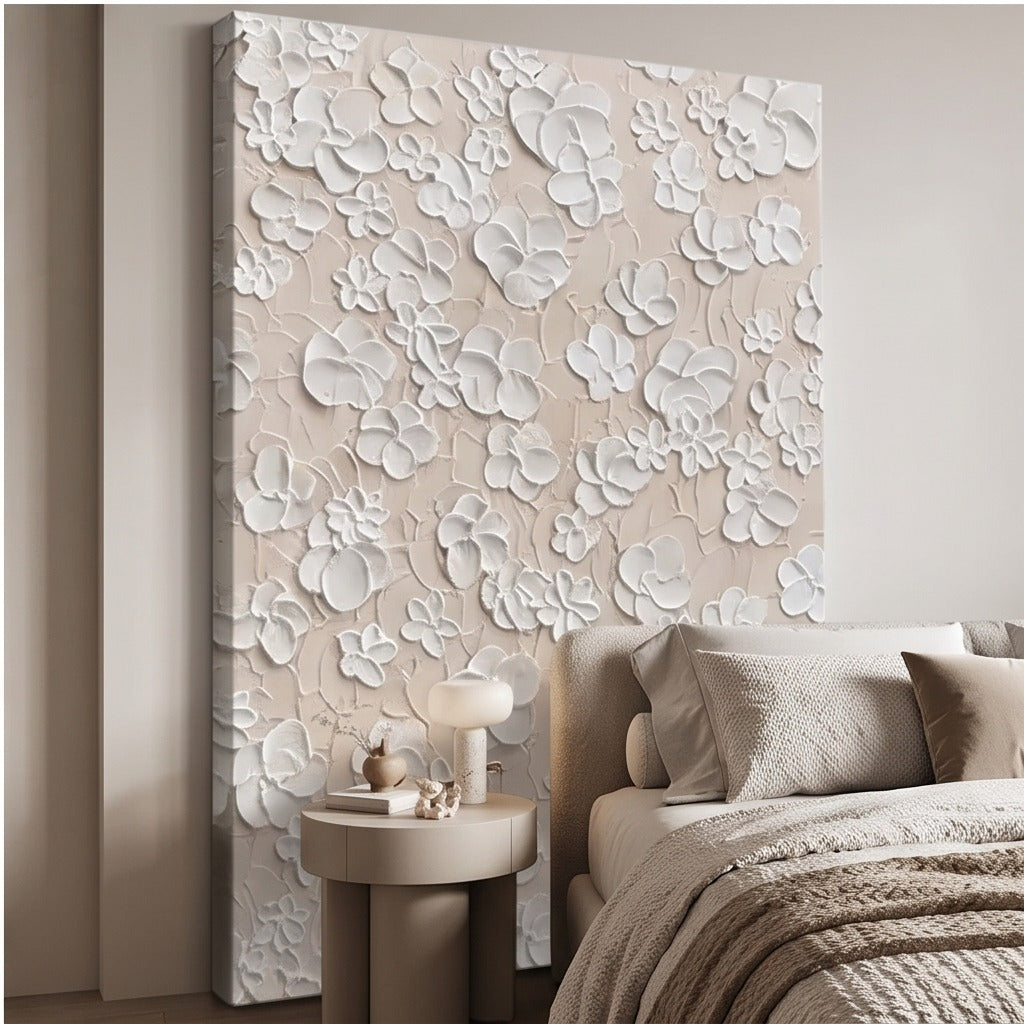 White Textured Floral Wall Art #TO177