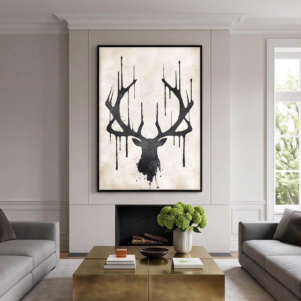 Black and White Deer Wall Art #TO091 - Tactile Atelier
