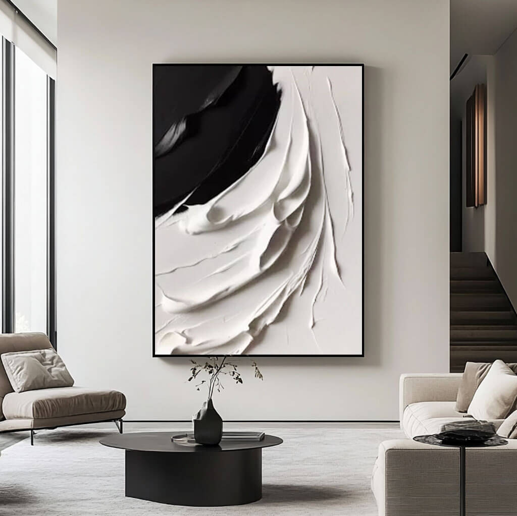 Black and White Textured Abstract Wall Art MT818 - Tactile Atelier