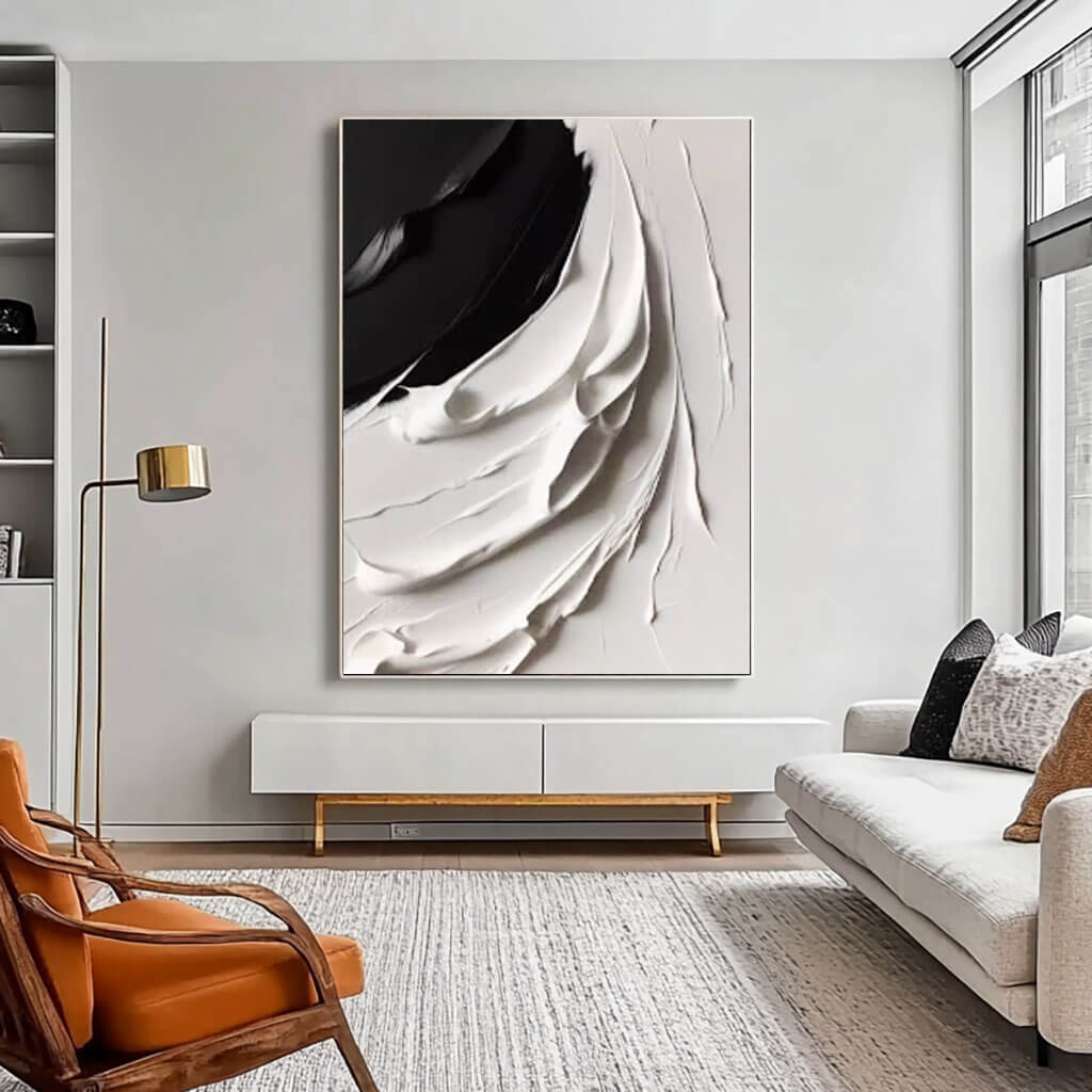 Black and White Textured Abstract Wall Art MT818 - Tactile Atelier