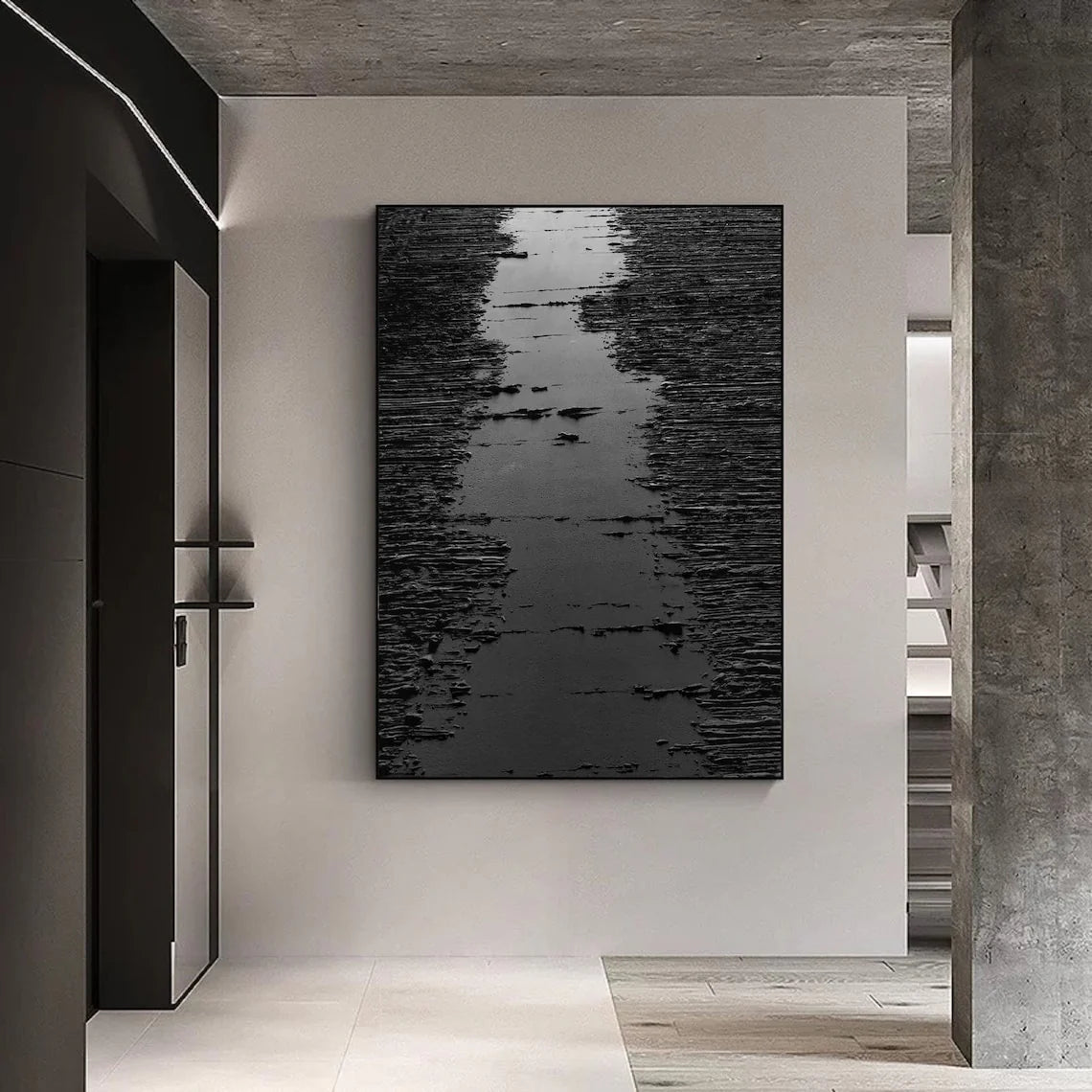 Black Textured Abstract Wall Art MT324 - Tactile Atelier