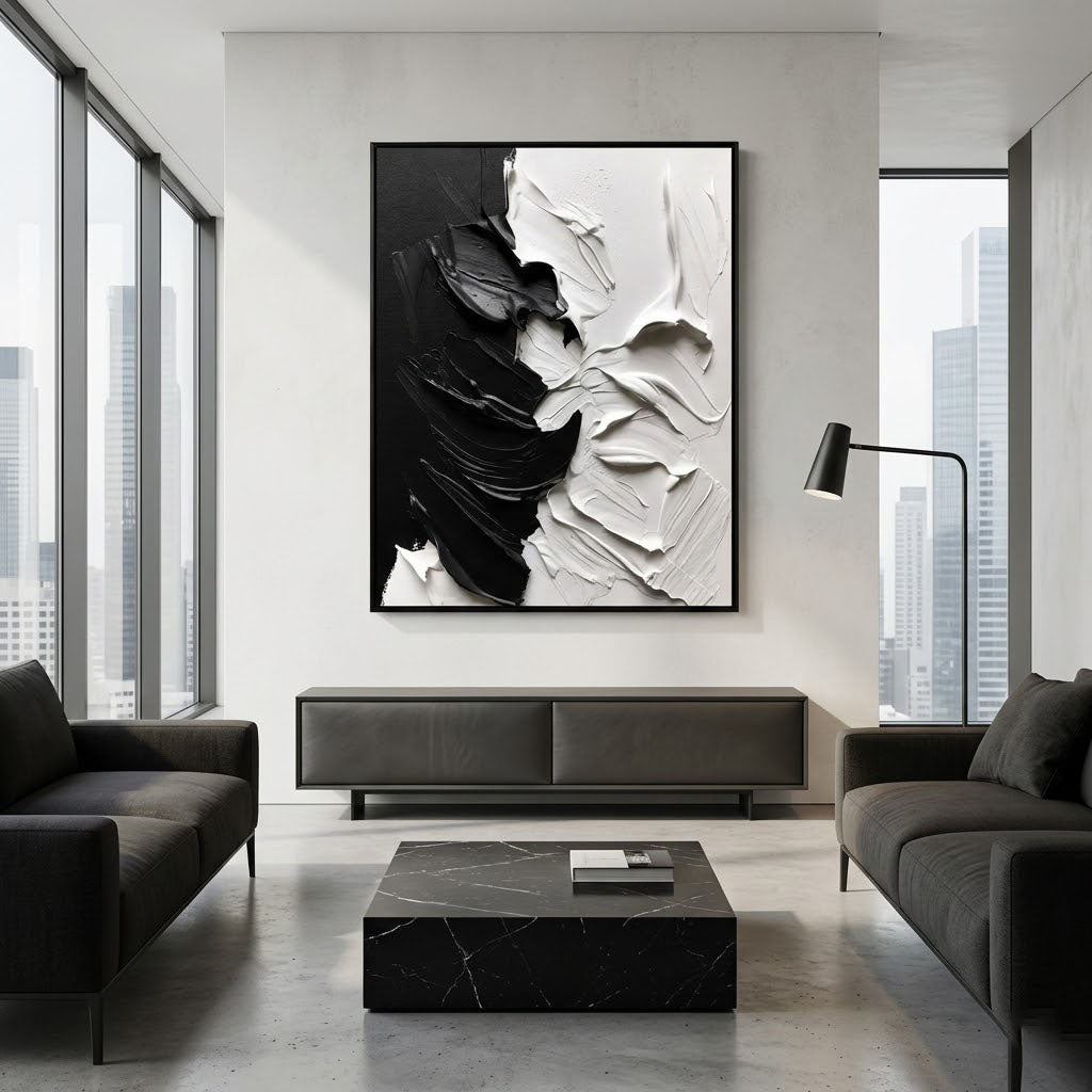 Black & White Textured Painting MT351 - Tactile Atelier