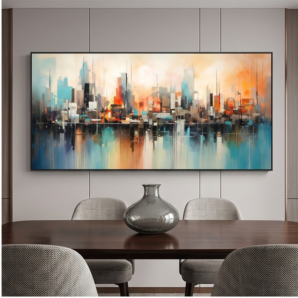 Blue and Orange Abstract Cityscape Wall Art #TO319 - Tactile Atelier