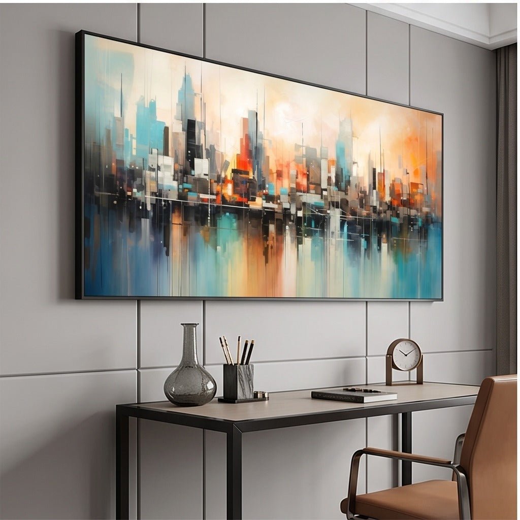 Blue and Orange Abstract Cityscape Wall Art #TO319 - Tactile Atelier