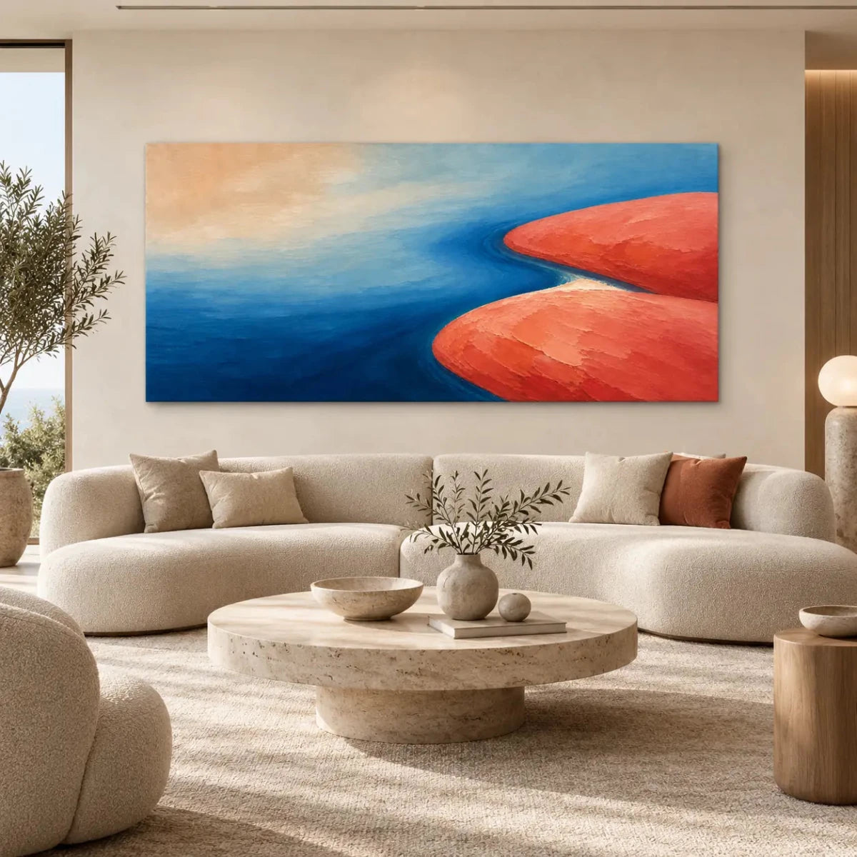 Blue Orange Abstract Landscape Wall Art #TO025 - Tactile Atelier