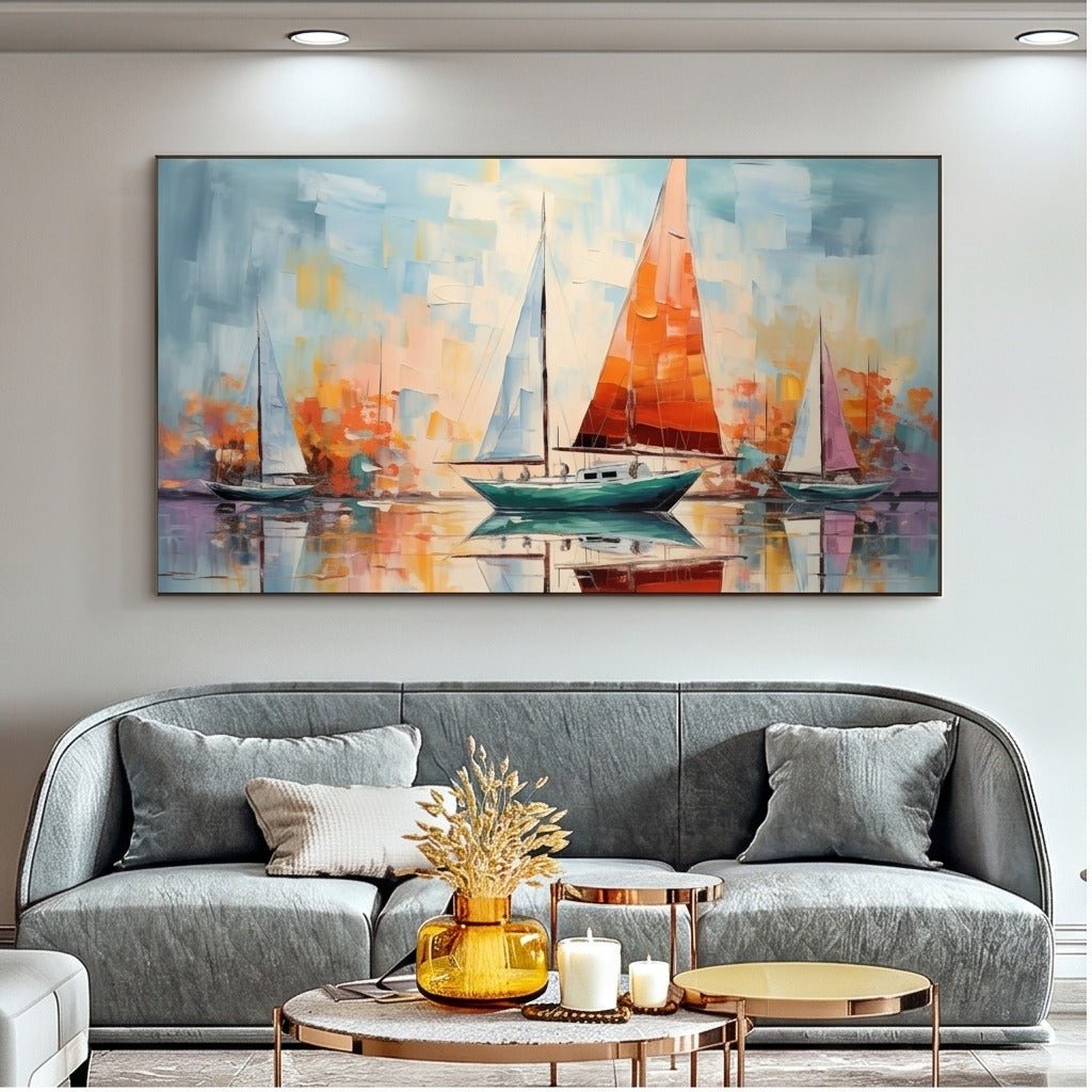 Colorful Sailboat Coastal Wall Art #TO309 - Tactile Atelier