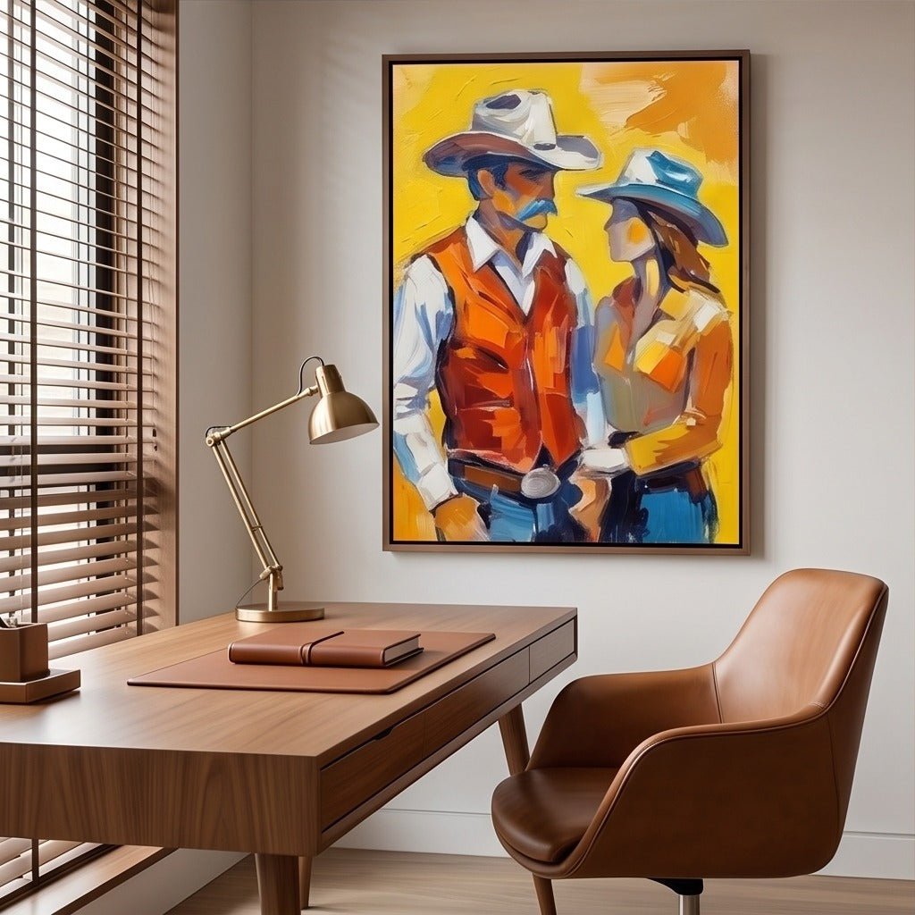 Colorful Western Couple Wall Art #TO071 - Tactile Atelier