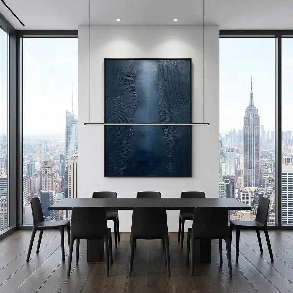Dark Blue Textured Abstract Wall Art TA042 - Tactile Atelier