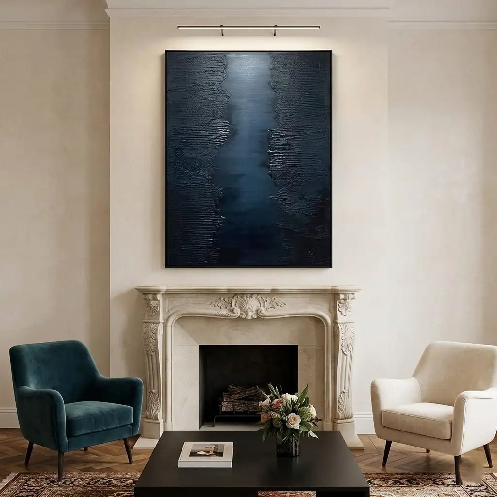 Dark Blue Textured Abstract Wall Art TA042 - Tactile Atelier