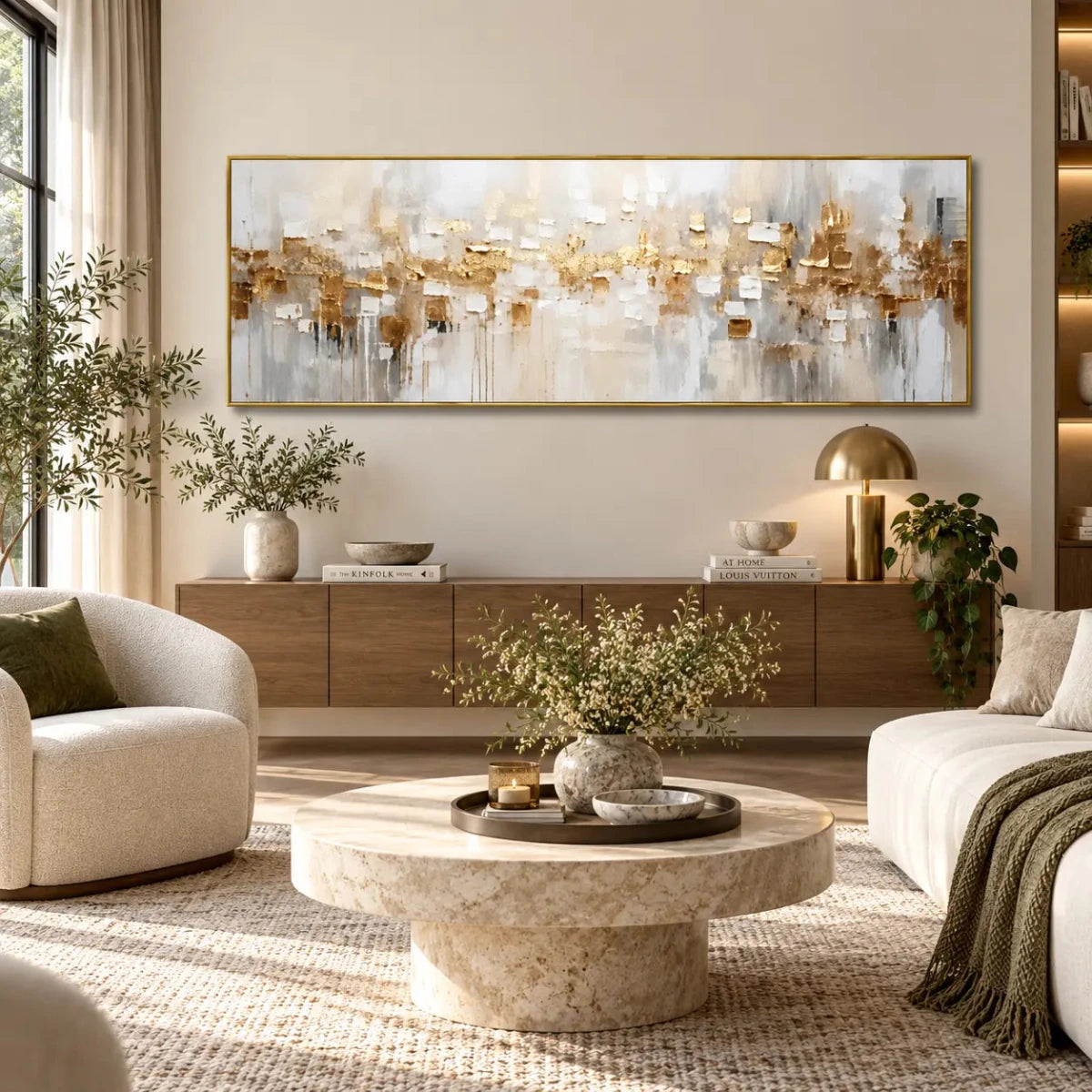 Gold & White Textured Abstract Wall Art #MT305 - Tactile Atelier