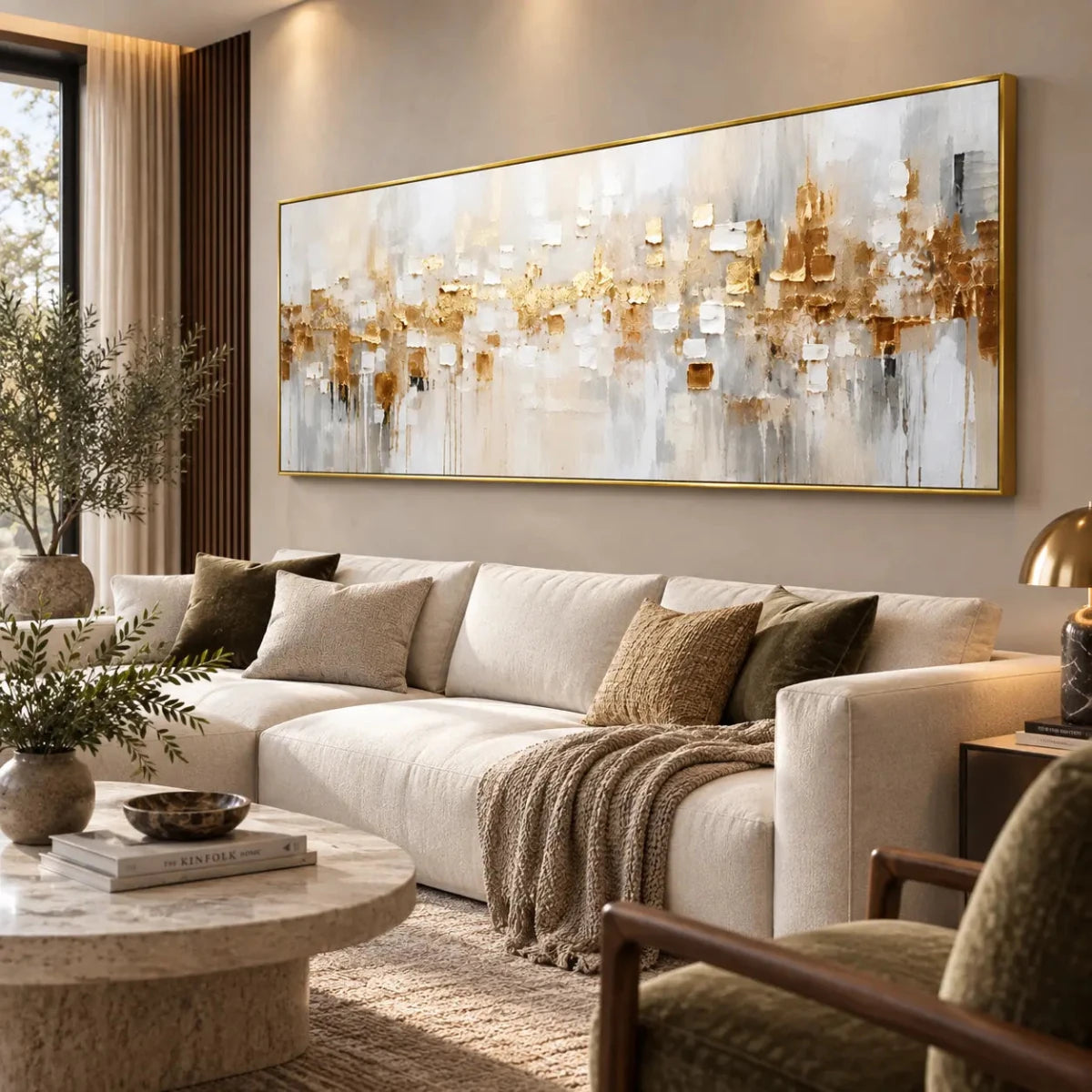 Gold & White Textured Abstract Wall Art #MT305 - Tactile Atelier
