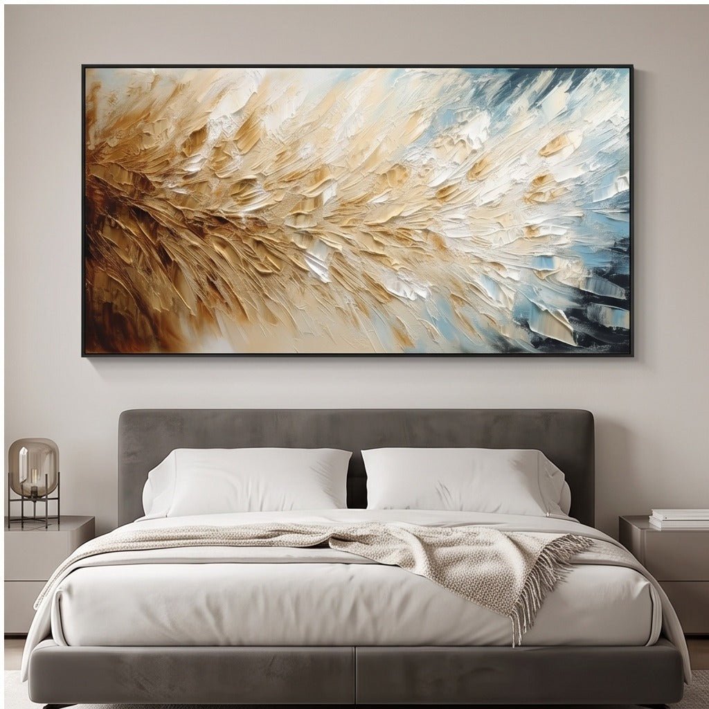 Textured Beige & Blue Abstract Wall Art #TO264 - Tactile Atelier