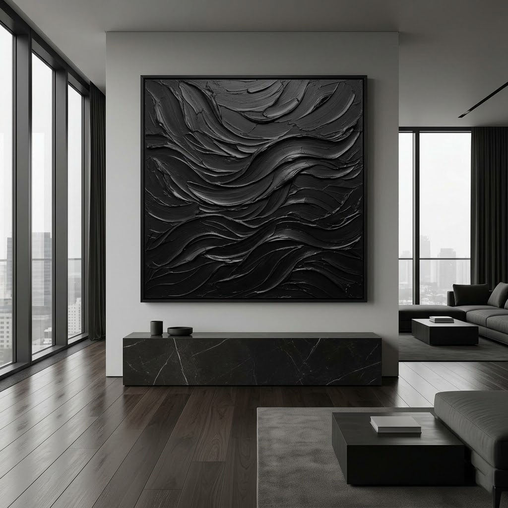 Textured Black Abstract Wall Art TA218 - Tactile Atelier