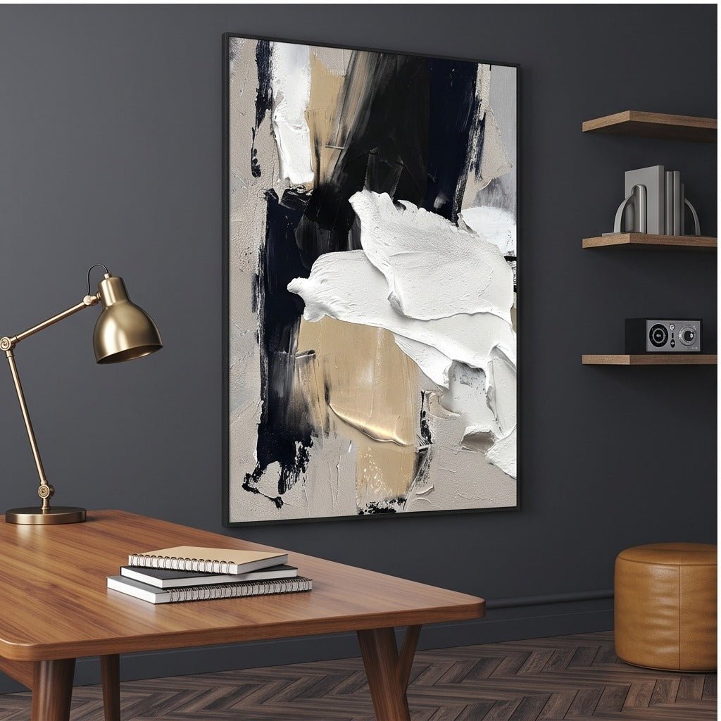 Textured Black and White Abstract Wall Art TO167 - Tactile Atelier