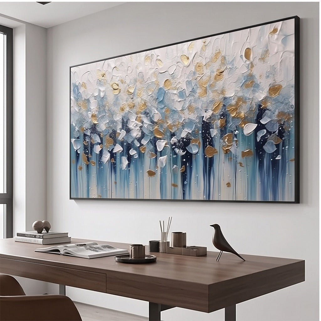 Textured Blue and Gold Abstract Wall Art #TO226 - Tactile Atelier
