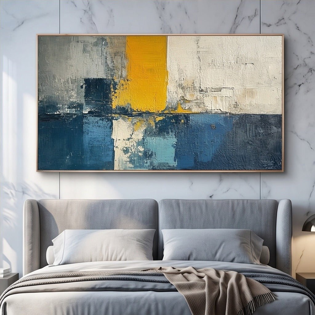 Textured Blue and Yellow Abstract Wall Art #TO351 - Tactile Atelier