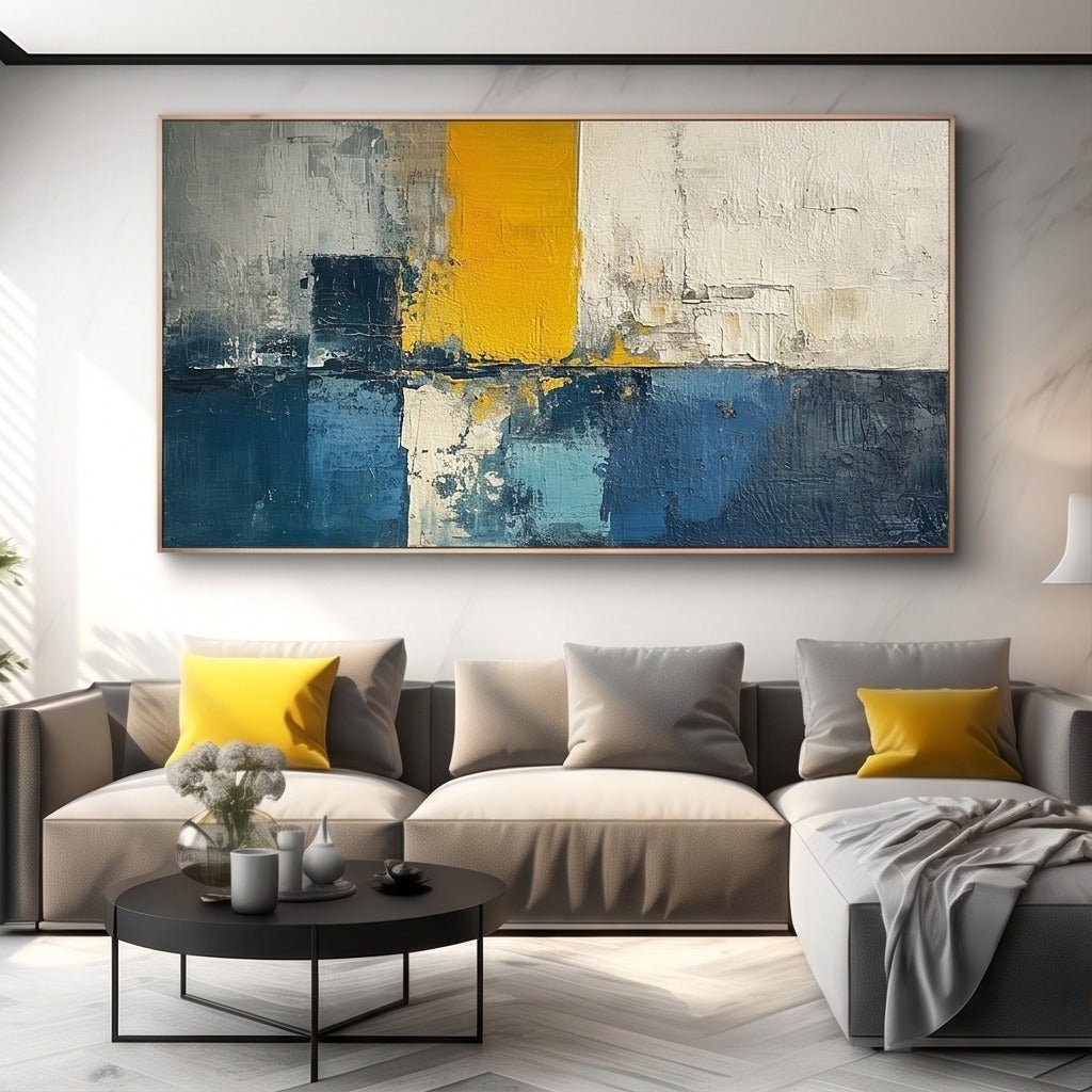 Textured Blue and Yellow Abstract Wall Art #TO351 - Tactile Atelier