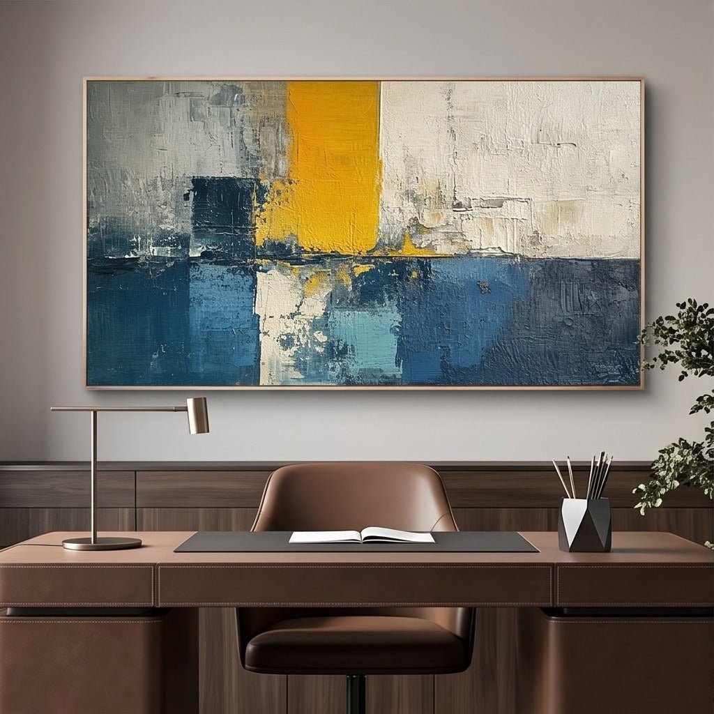 Textured Blue and Yellow Abstract Wall Art #TO351 - Tactile Atelier
