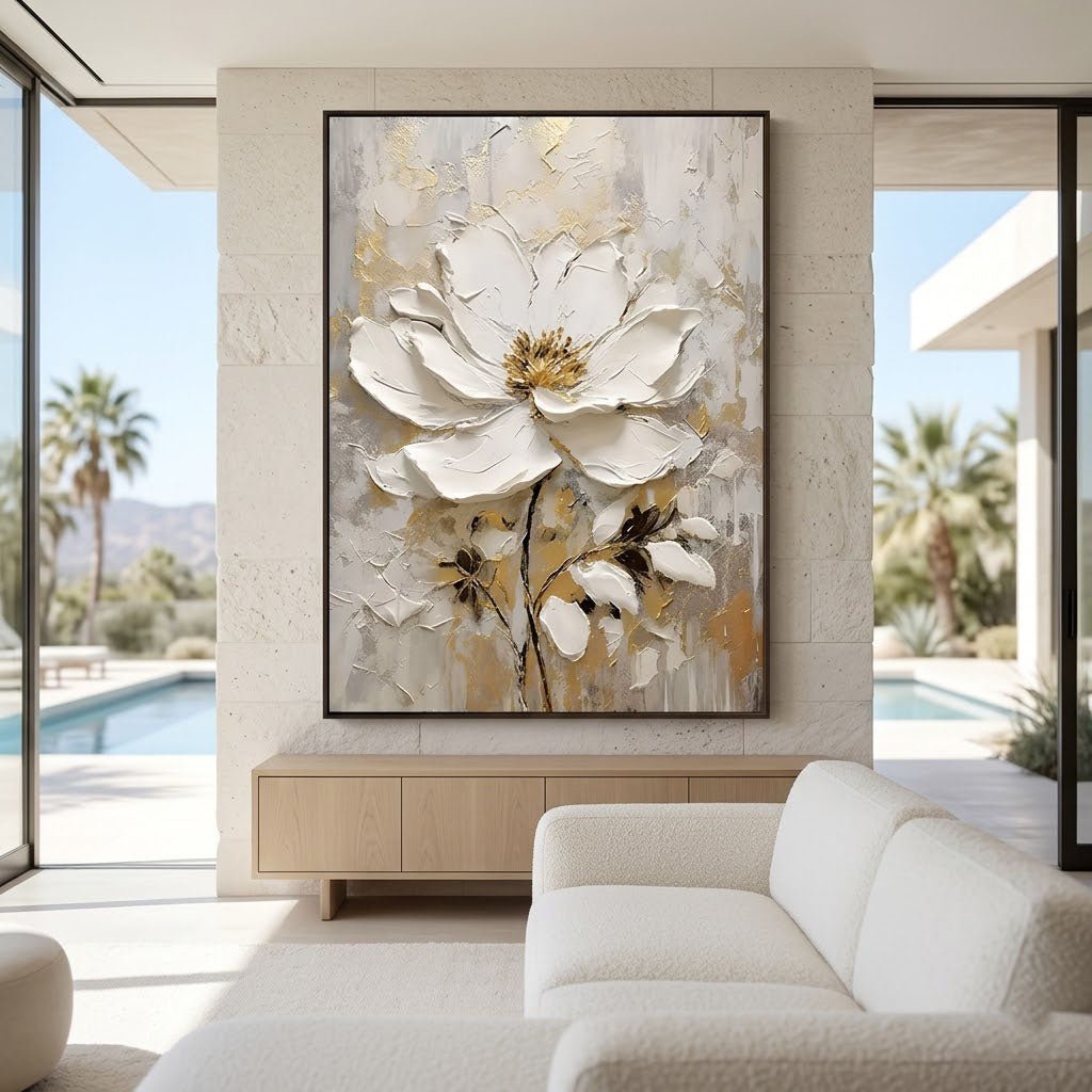 Textured White Floral Wall Art TA123 - Tactile Atelier