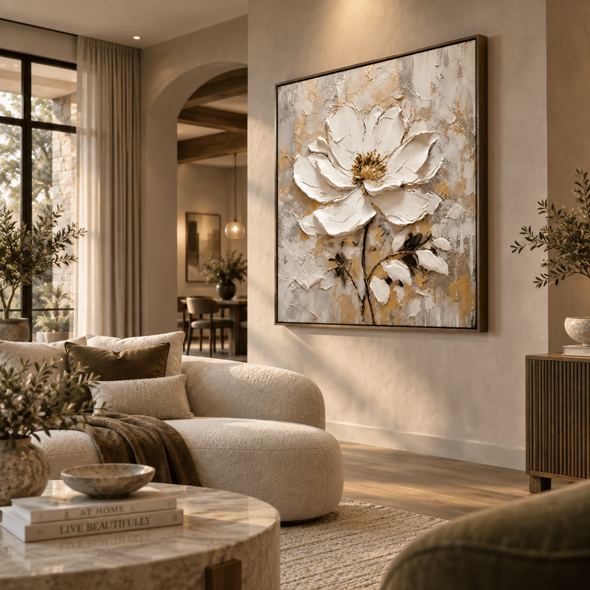 Textured White Floral Wall Art #TA124 - Tactile Atelier