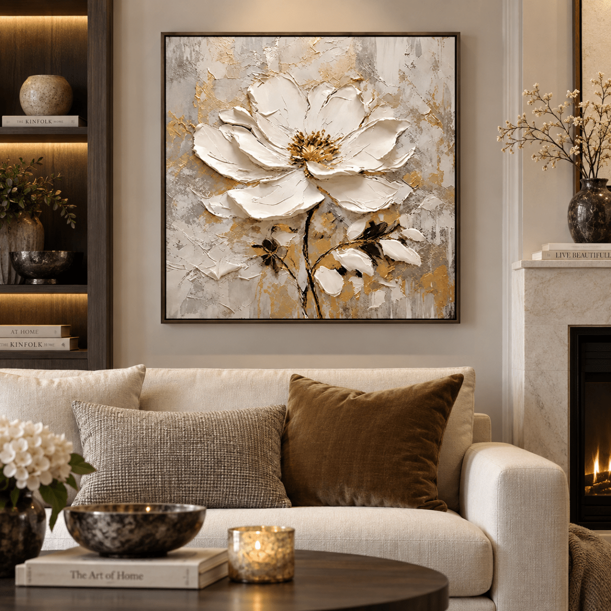 Textured White Floral Wall Art #TA124 - Tactile Atelier